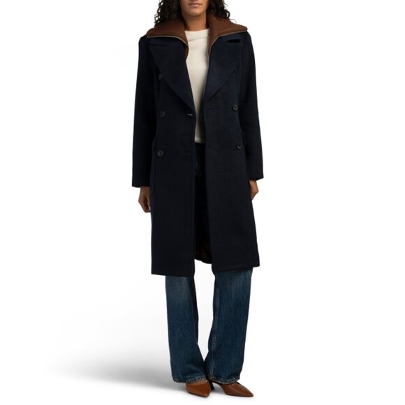 AVEC LES FILLES Navy Double Breasted Coat Wtih Sweater Dickie - Picture 1 of 2